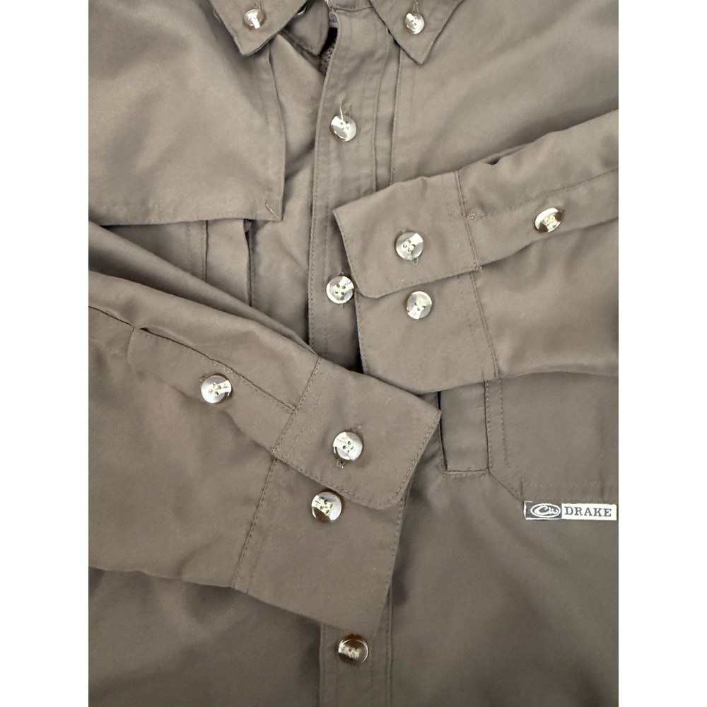 Drake Waterfowl System Vented Button Down Shirt Brown Outdoors Hiking Men Size M - Picture 8 of 11